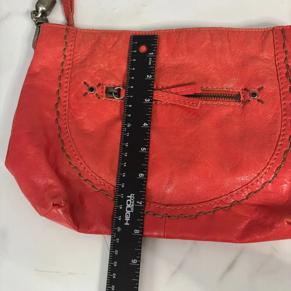 The Sak Indio Hobo Bag Purse Shoulder Leather Baguette Braided Strap Orange